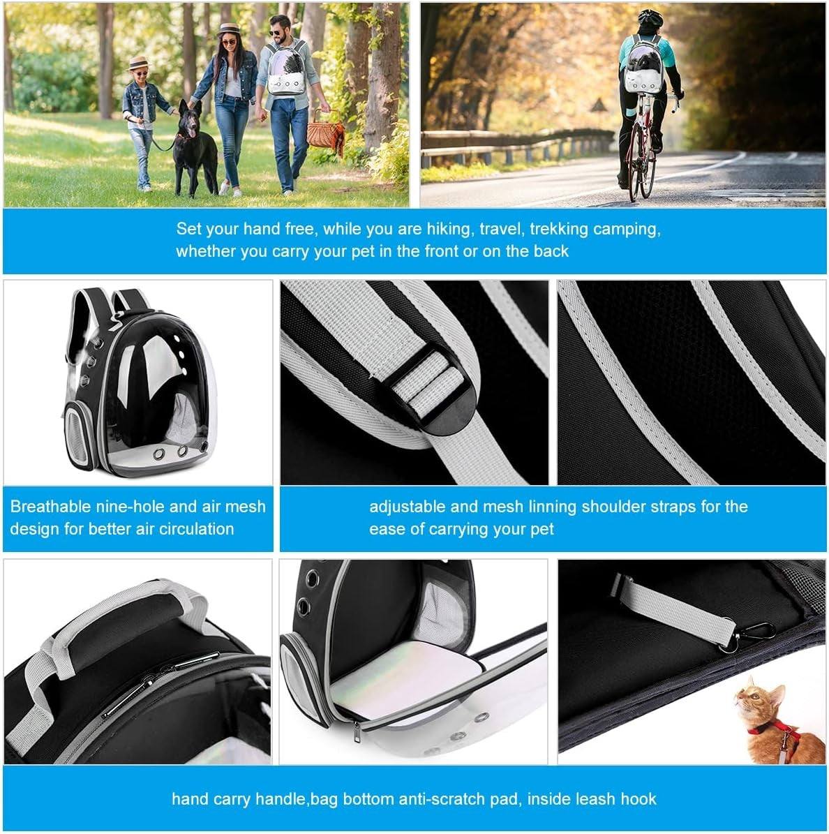 Mochila Transparente Cápsula Espacial para Transporte de Gatos e Pequenos Animais de Estimação, Filhotes, Gatinhos, Pássaros, Respirável para Viagem