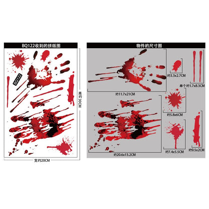 Halloween Mall Window Ghostly Horror Stickers Holiday Party Decoration Blood Fingerprints Electrostatic Stickers Room Decor