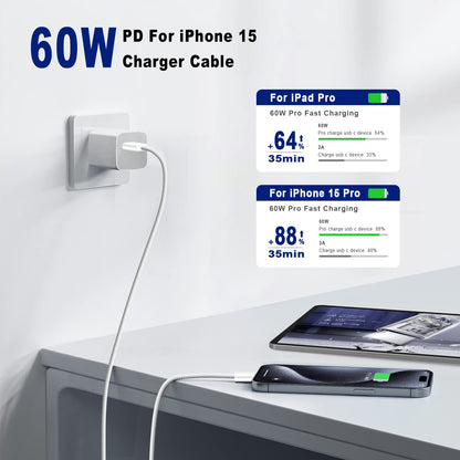 Cabo de carregamento rápido tipo C para tipo C PD 60W 1m 2m para celular Iphone15 16 17 Samsung Huawei USB C para C Cabo de carregador