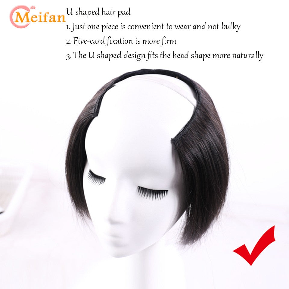 MEIFAN Peruca Sintética Longa e Lisa em U com Meia Cabeça para Mulheres, Clipes Pretos e Castanhos em Extensão de Cabelo, Apliques Naturais e Falsos