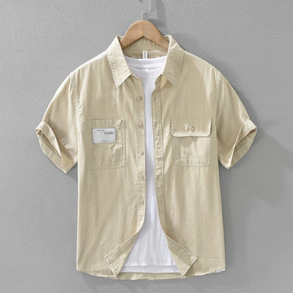 Men's Short Sleeve Cargo Shirt Streetwear Summer Loose Fit Workwear Shirt with Chest Pocket Breathable Cotton Daily Outfits Tops