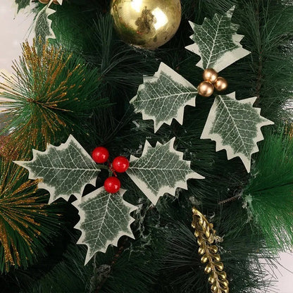 5-100Pcs Artificial Holly Berry Green Leaves Christmas Ornaments Gold Red Holly Berry Stems Xmas Tree Wreath Gifts Party Decor