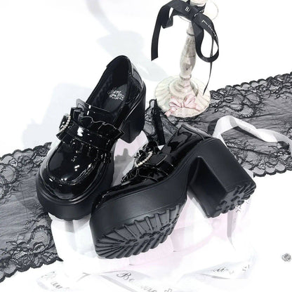 2025 Summer Sweet Bow Mary Janes: Women's Lolita Thick-soled Shoes, Block Heel, High Heel, Sweet-cool Style Leather Shoes