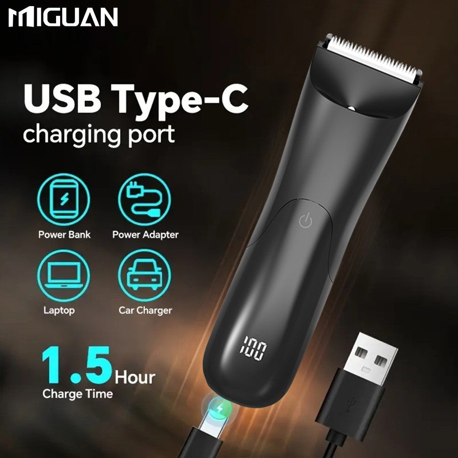 Men's body trimmer, electric shaver, electric inguinal and hair trimmer, ceramic blade male hygiene shaver trimmer