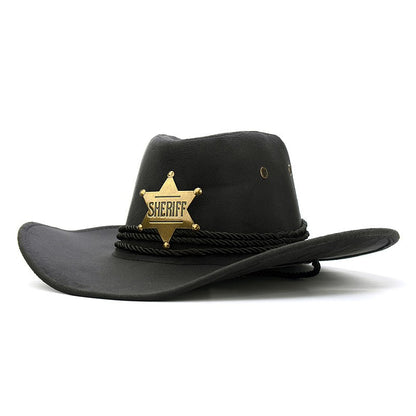 Western Cowboy Hat Retro Sheriff Cap Sunscreen With Wind Rope Hat Men And Women Horseback Riding Tourism Fishing Sunshade Cap