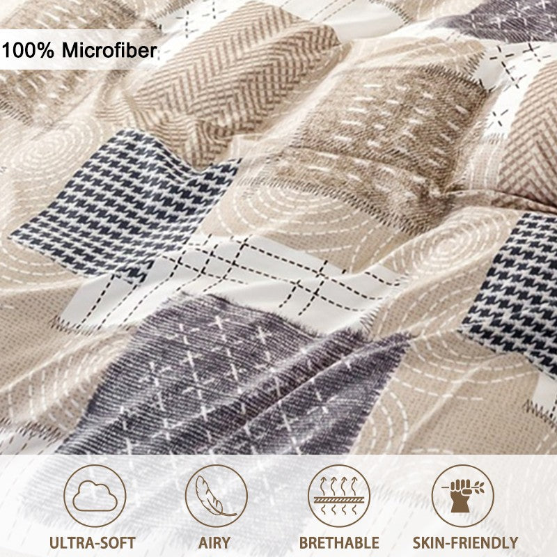 Conjunto de capa de edredom com estampa de retalhos chique de 3 peças, conjunto de cama macio e delicado para a pele inclui 1 capa de edredom e 2 fronhas