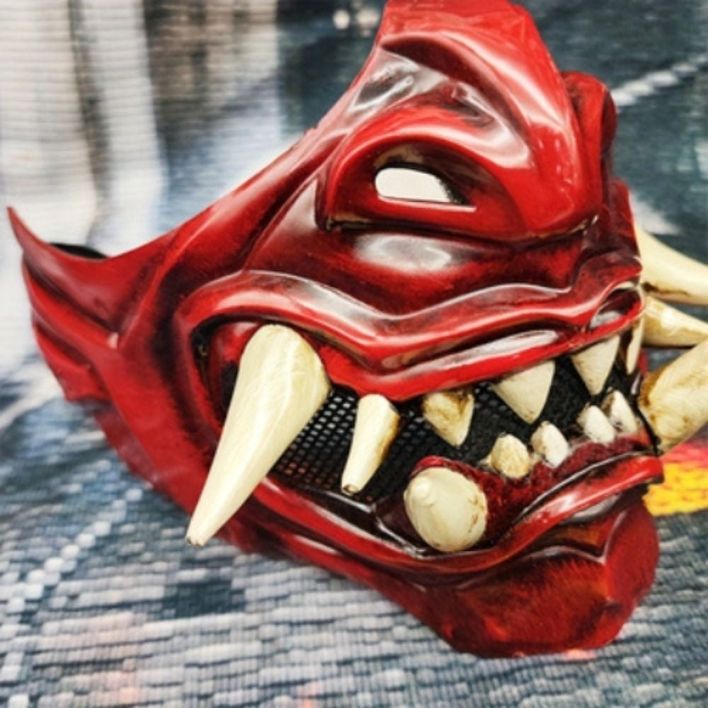 Creative Half Face Cosplay Red Prajna Mask Spooky Funny Samurai Cosplay Mask 3D Masquerade Japanese Mask Toy Children's Toys