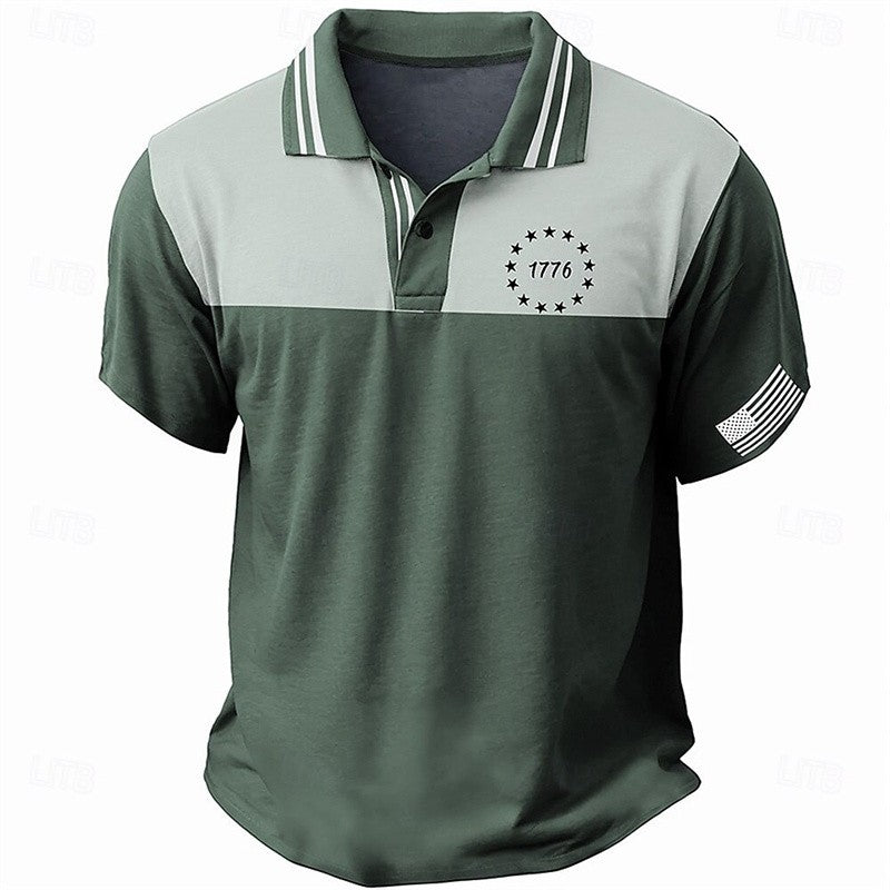 Fashionable men's button up collar shirt casual summer polo shirt short sleeved collar men's street men's golf top