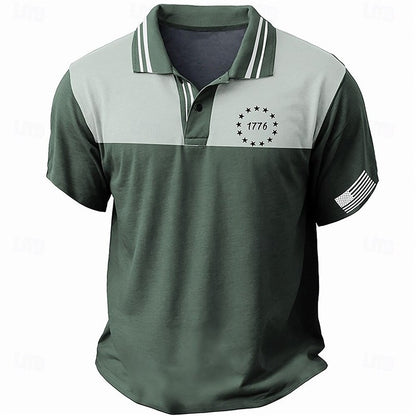 Fashionable men's button up collar shirt casual summer polo shirt short sleeved collar men's street men's golf top