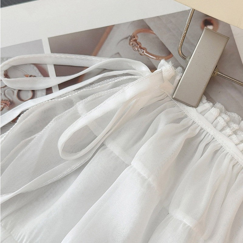Y2K Trim Lace Up Short Fart Curtain Skirt Spring Layered Skirt INS Women Wrap Skirt Bandage Dress Apron Curtain Expansion Skirt