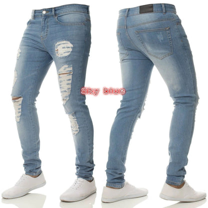 New Style Men's Hip Hop Slim Fit Jeans You And Smooths Your Silhouette Ripped Small Footwear Amazon WISH Badge Plus Size Jeans N