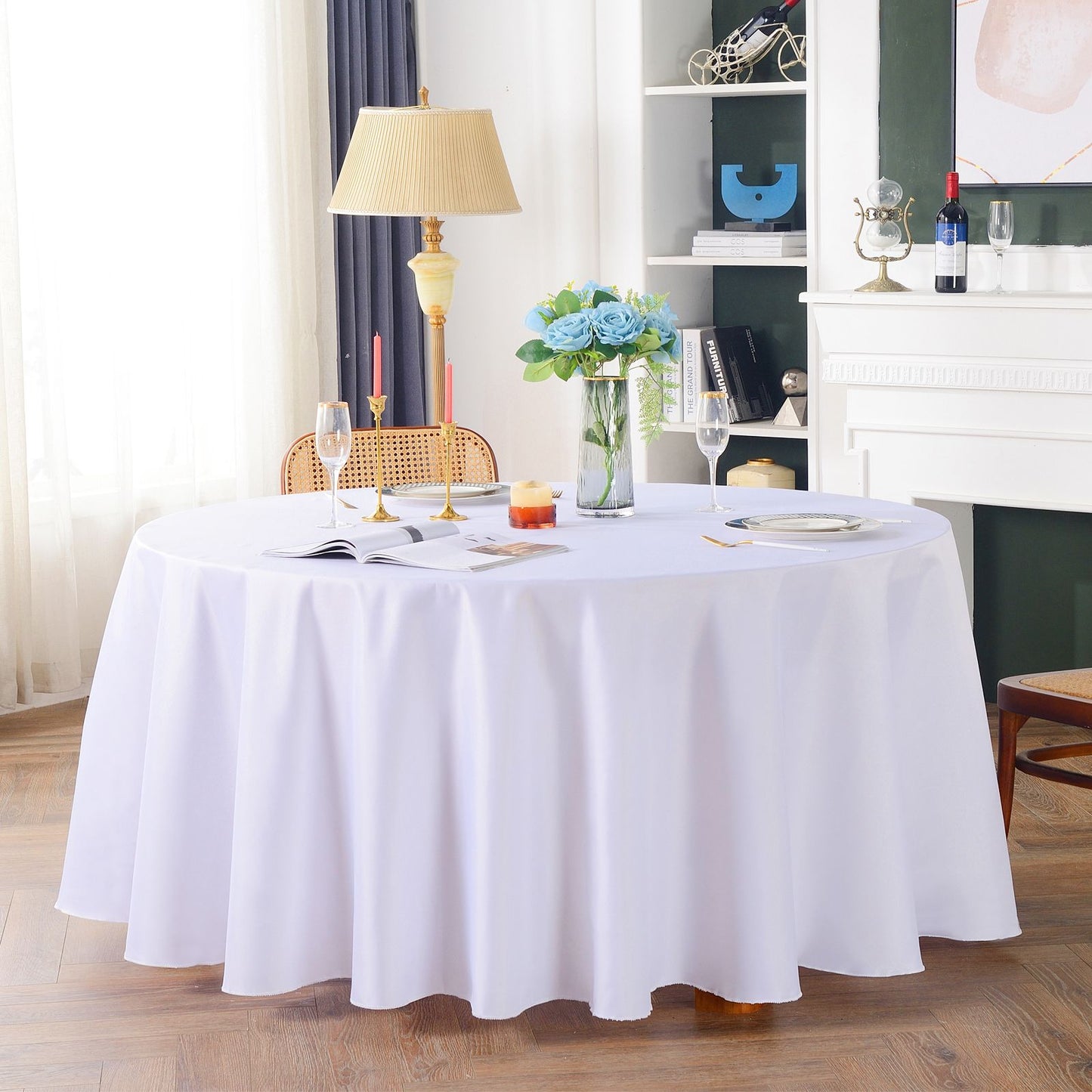 Round Tablecloths White Wedding Table Cloth Satin Solid Color Table Covers Hotel Wedding Birthday Dining Table Decoration