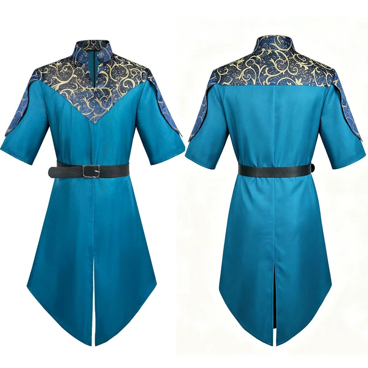 Men's Fantasy Elven Tunic with Belt Medieval Style Robe with Ornate Print Renaissance Faire LARP Events Themed Party Costume