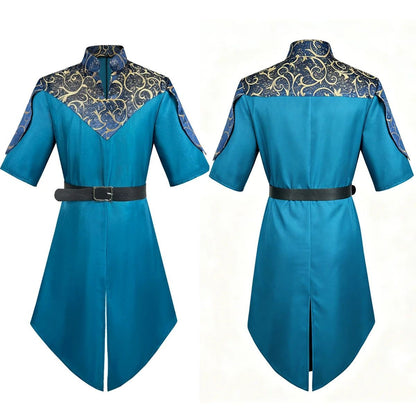 Men's Fantasy Elven Tunic with Belt Medieval Style Robe with Ornate Print Renaissance Faire LARP Events Themed Party Costume