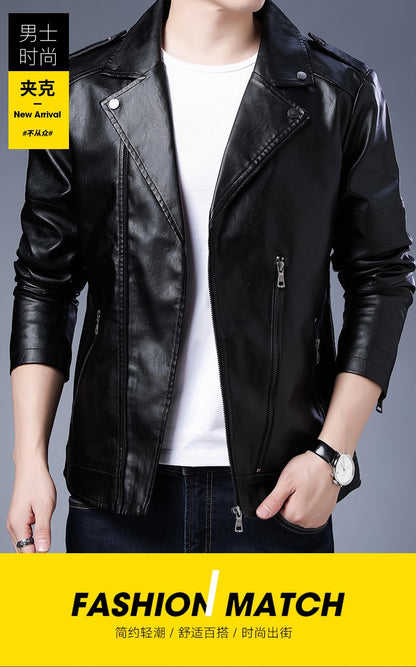 Men's Black PU Leather Jacket Men's  Zipper Leather Jacket Vintage Men's Leather Jacket Men's Leather Motorcycle Jacket