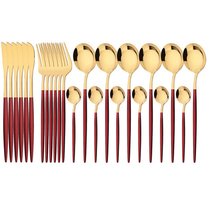 24Pcs Dinnerware Set Stainless Steel Tableware Knife Fork Tea Spoon Cutlery Set Multiple Colour Silverware Kitchen Flatware Set