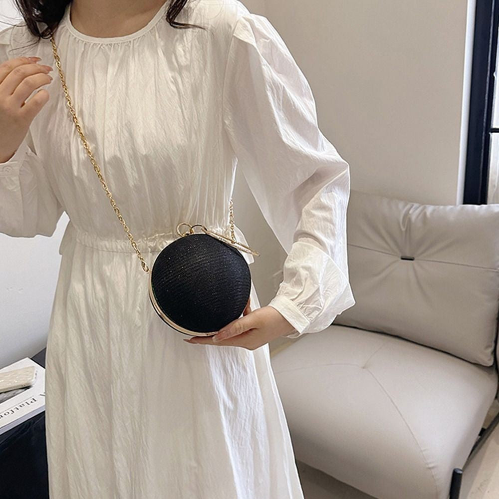 Fashion Circular Evening Bag Luxury Wedding Party Shoulder Bags Elegant Rhinestone Decorative Chain Banquet Clutch Handbags