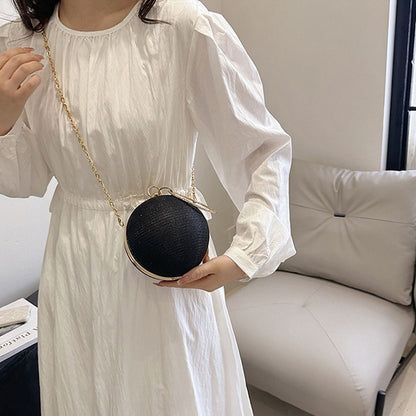 Fashion Circular Evening Bag Luxury Wedding Party Shoulder Bags Elegant Rhinestone Decorative Chain Banquet Clutch Handbags