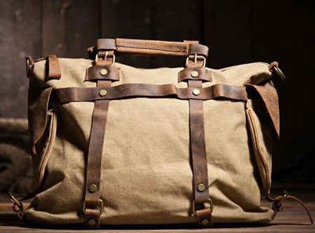 Vintage Military Canvas + Genuine Leather Men Shoulder Bag Sling Crossbody Bag Tote Handbag Men Canvas Messenger Bag  Leisure