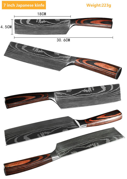 Conjunto de Facas de Chef 1-10 Peças Facas de Cozinha Padrão Damasco a Laser Faca Japonesa Santoku Afiada Cutelo Faca Utilitária para Fatiar