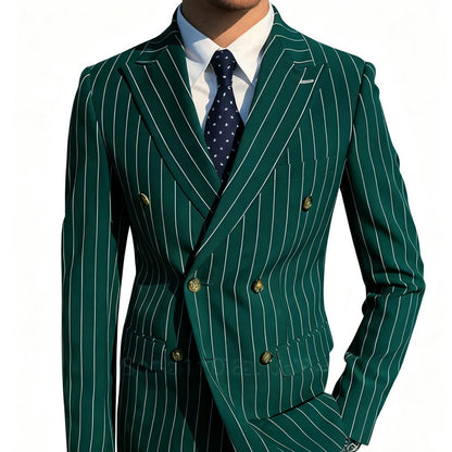 Men's Brown Striped Blazer Double Breasted Jacket Peak Lapel Spring New Style Male Outerwear