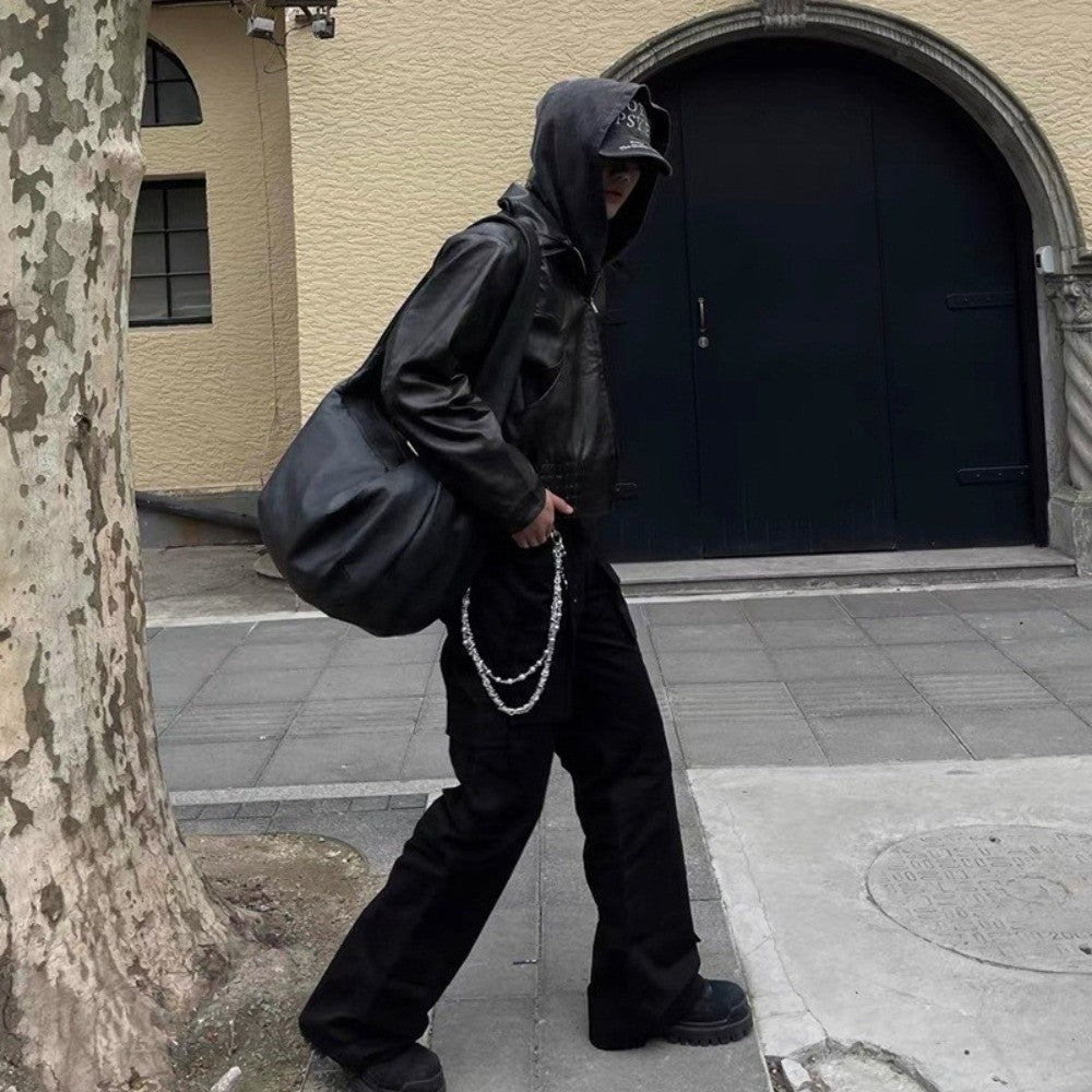 Vintage Style Men's Crossbody Bag?? Large Capacity ??Large Size?? Messenger Bag PU Leather Pleated Tote Bag?? Daily Use??