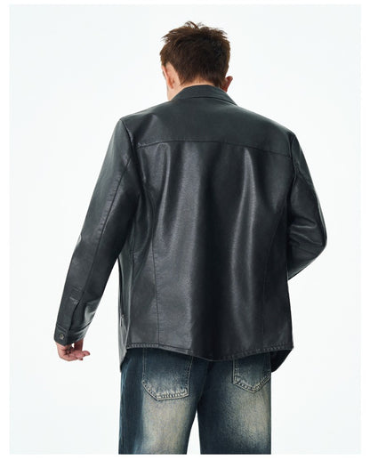 Men New Leather Jacket Men's Retro Black Classic Turn Collar Leather Jackets Trendy Cool Jacket Motorcycle Faux Leather Jacket