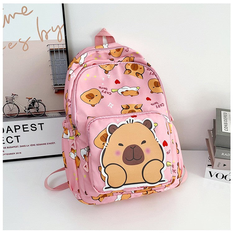Mochila Infantil de Capivara Bonitinha de Grande Capacidade Desenho Animado Respirável Impermeável Ultraleve Adequada para Pré-escola