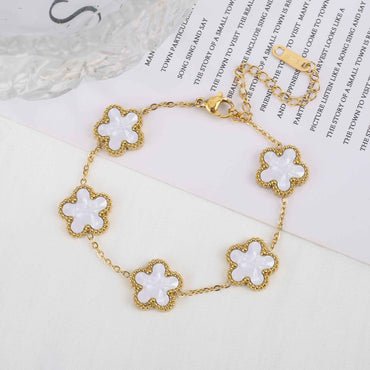 Classic Luxury Stainless Steel Bracelet Ladies Adjustable Five Flower Bracelets for Women New Fashion Party Jewelry Gifts Clover