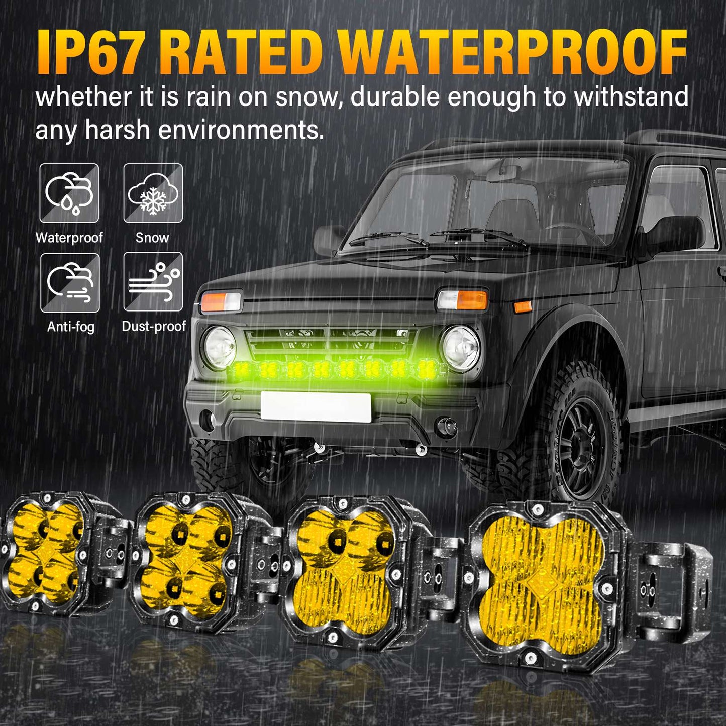 4in 30W Amer Cube LED Pod Light Spot Flood Combo Beam Work Lights,3055K/3530K Car Off-Road Driving Lamp for Truck,SUV,Motorcycle