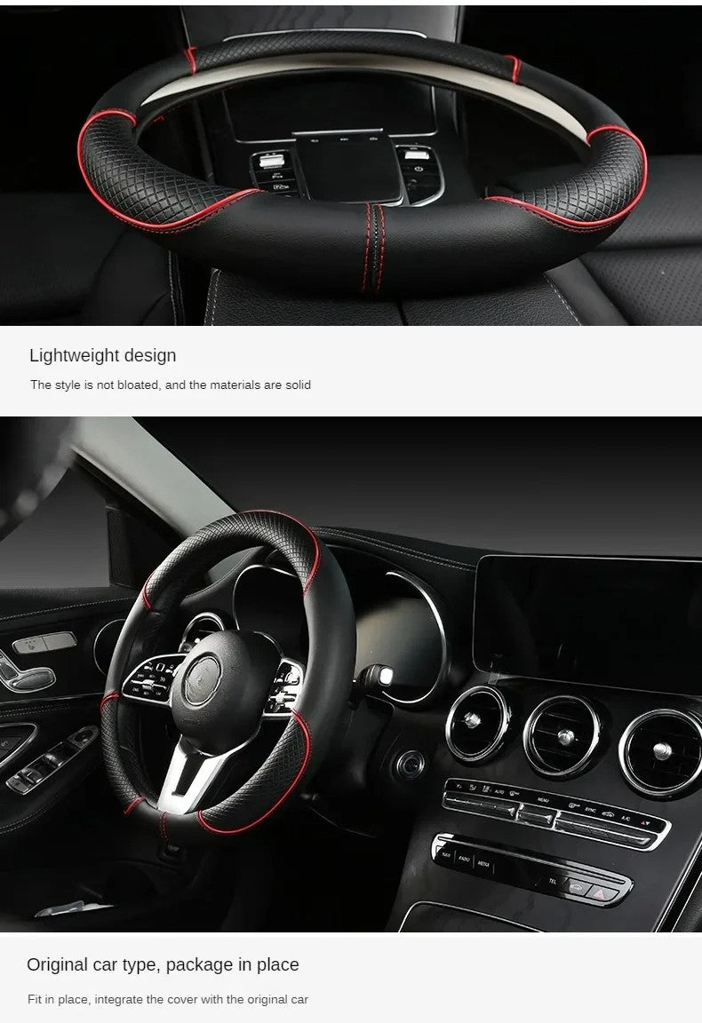 Capa de Volante de Couro All Seasons Diamond Ajuste Universal para 14,5-15 polegadas Capa de Couro Durável Design com Veias Antiderrapantes