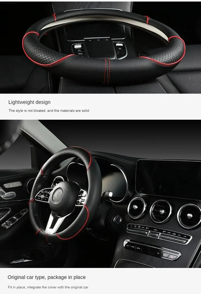 Capa de Volante de Couro All Seasons Diamond Ajuste Universal para 14,5-15 polegadas Capa de Couro Durável Design com Veias Antiderrapantes