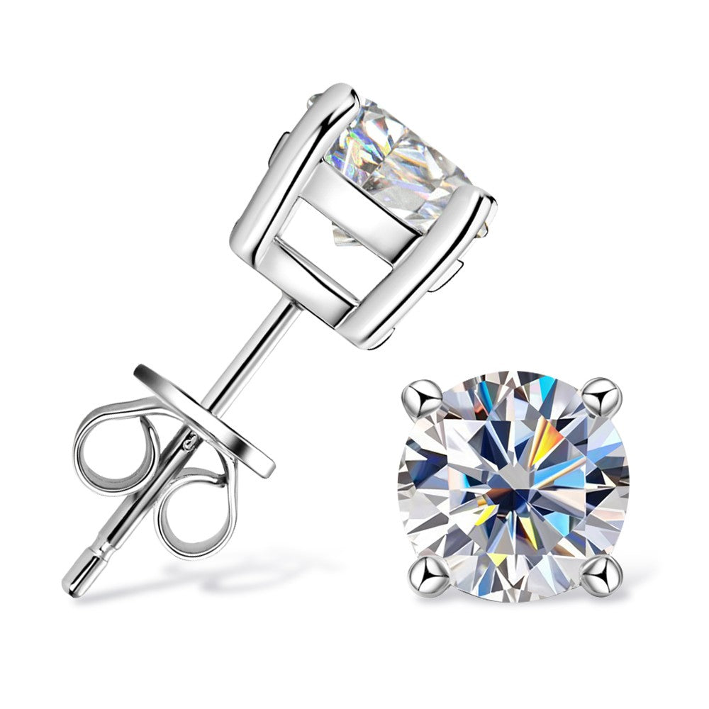 Sweetrain 0.5-2ct Moissanite Screw Back Earrings 925 Sterling Silver Brilliant Round Cut Moissanite Stud Earrings for Women Men