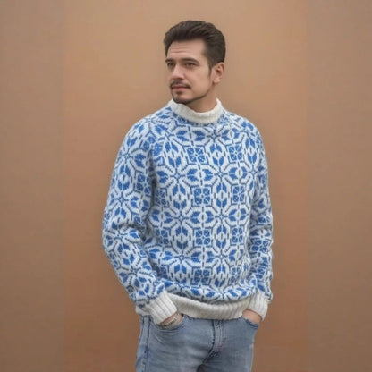 New Style Simple Retro Fresh Jacquard Sweater Loose Street Pullover Contrast Color Long Sleeve Knitted