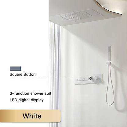 Luxury  black brass shower system wall-mounted LED digital display design Cold & hot dual-control 4-function ceiling shower Tap