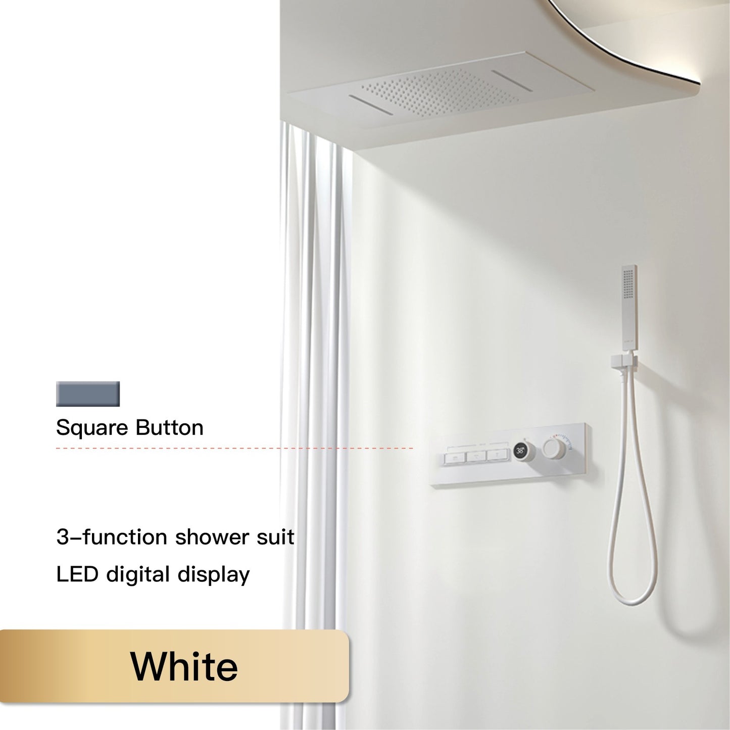 Luxury  black brass shower system wall-mounted LED digital display design Cold & hot dual-control 4-function ceiling shower Tap