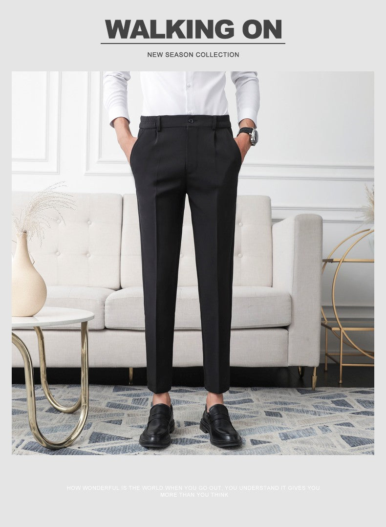New Men Non-iron fabric Dress Pants Slim Straight Black Apricot Dark Gray Casual Suit Pants Male Business Little Feet Suit pants
