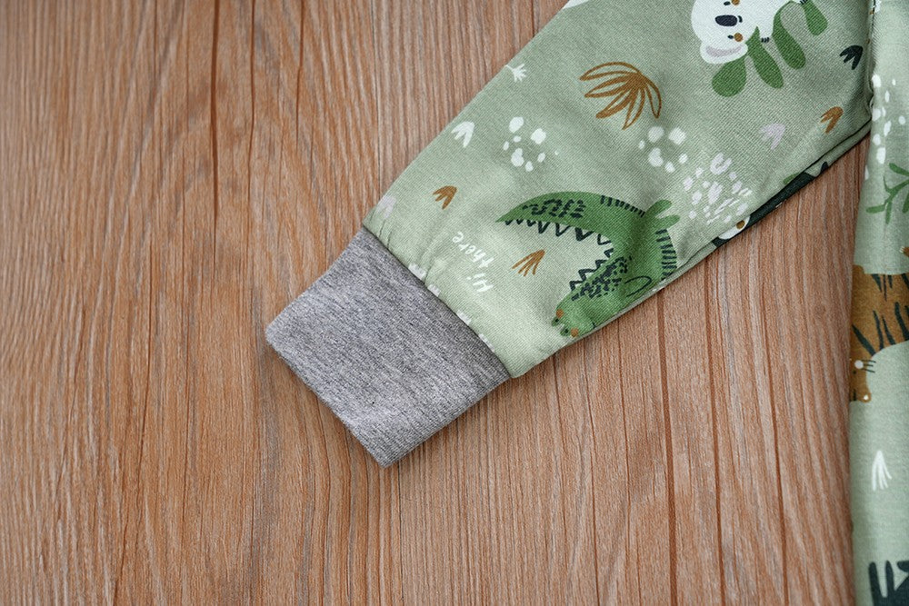 IURNXB Baby Jumpsuit Long Sleeve Boy Cute Newborn Outfit Cartoon Animal Allover Print Cardigan Infant Romper Spring Autumn 0-18M