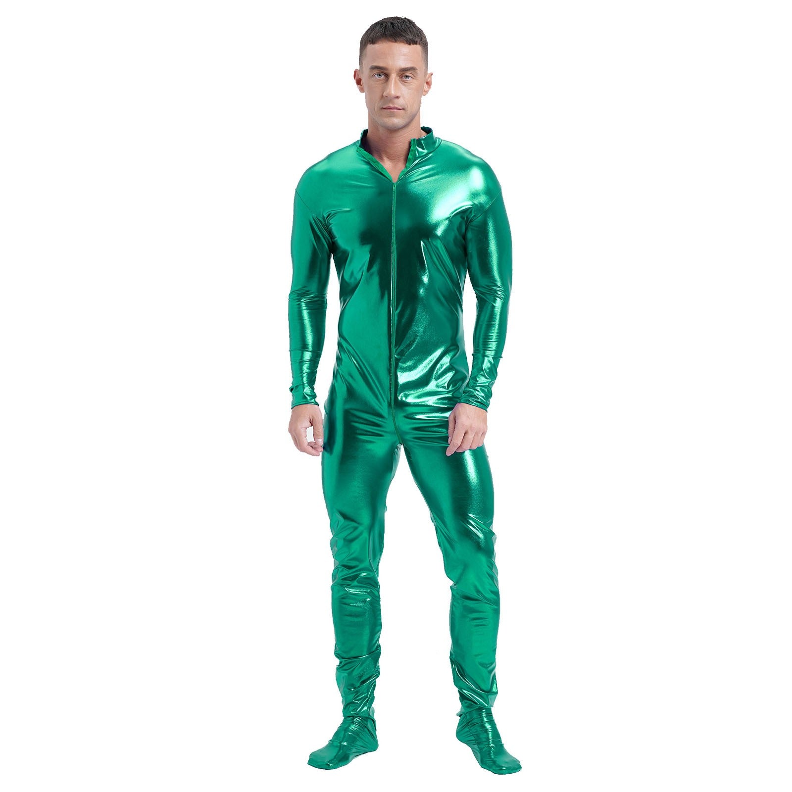 Men's Shiny Metallic Zentai Dress-up Jumpsuit Cosplay Costume Performance Stage Disco Clubwear Full Body Unitard Tights Leotard