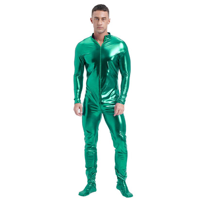 Men's Shiny Metallic Zentai Dress-up Jumpsuit Cosplay Costume Performance Stage Disco Clubwear Full Body Unitard Tights Leotard