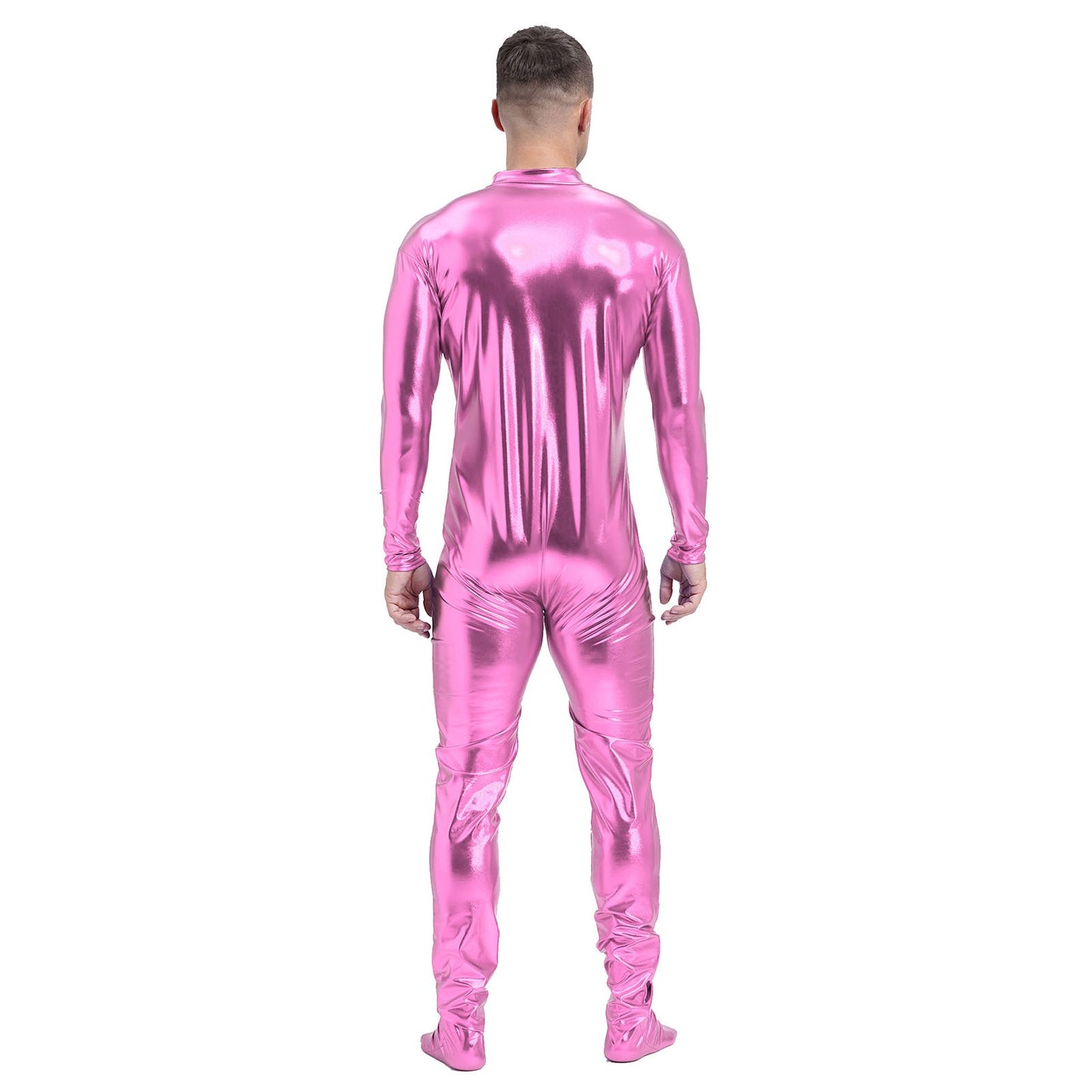 Men's Shiny Metallic Zentai Dress-up Jumpsuit Cosplay Costume Performance Stage Disco Clubwear Full Body Unitard Tights Leotard