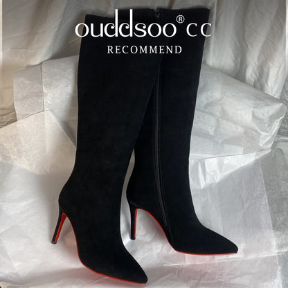 Ods Luxury Designer Sexy Pointed Toe Pole Knee High Brown Black Leather Red Sole Botas Mujer Boots For Women 8 10cm Big 41434546