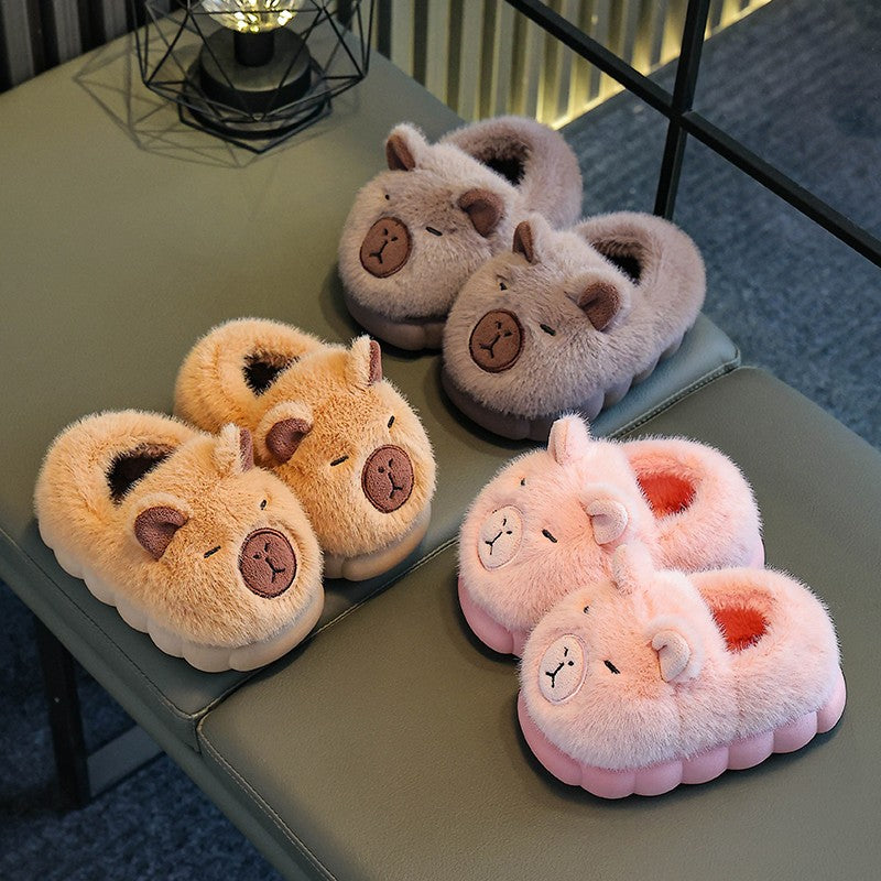 Kids Winter Warm Cotton Slippers Cute Capybara Slip-On Shoes for Boys Girls Soft Non-Slip Soles Lightweight  Warm Home Shoes