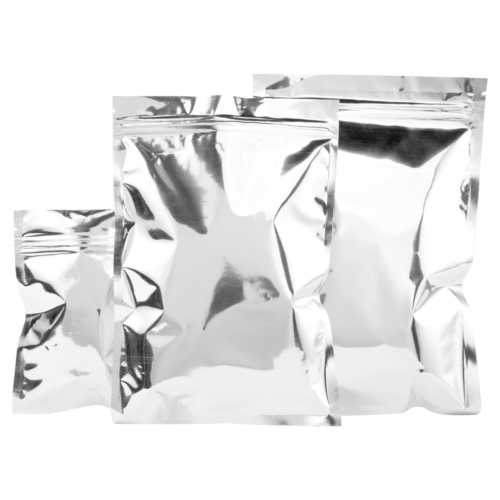 100pcs Silver Aluminum Foil Zip-lock Bags, Food Grade Aluminized Mylar Zipper Self Sealing Pouches for Cloth / Snacks Packaging