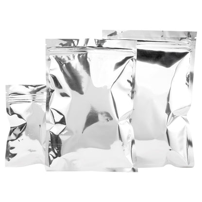 100pcs Silver Aluminum Foil Zip-lock Bags, Food Grade Aluminized Mylar Zipper Self Sealing Pouches for Cloth / Snacks Packaging