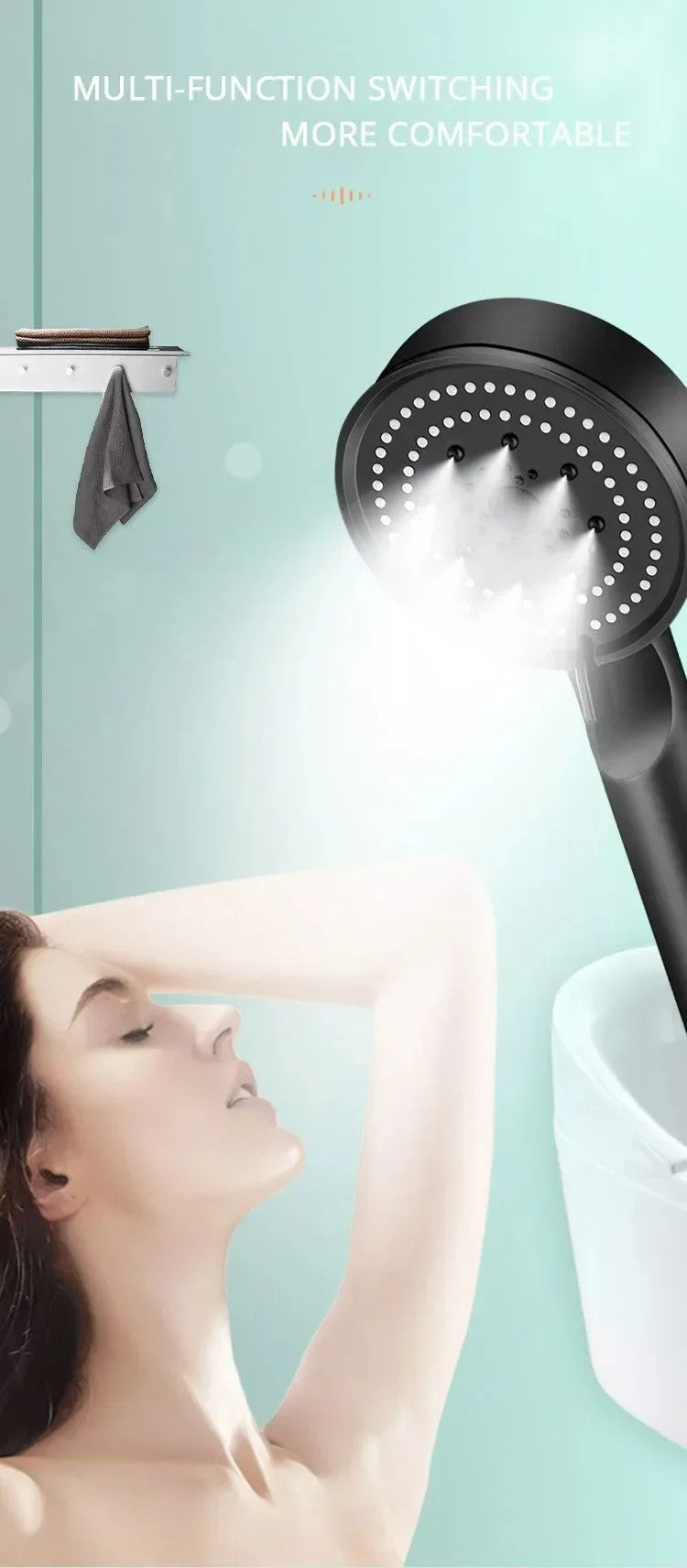 Chuveiro com Bico Auxiliar 5 Modos Ajustável Doméstico de Alta Pressão para Massagem com Água Chuveiro de Mão Spray Acessórios para Banheiro