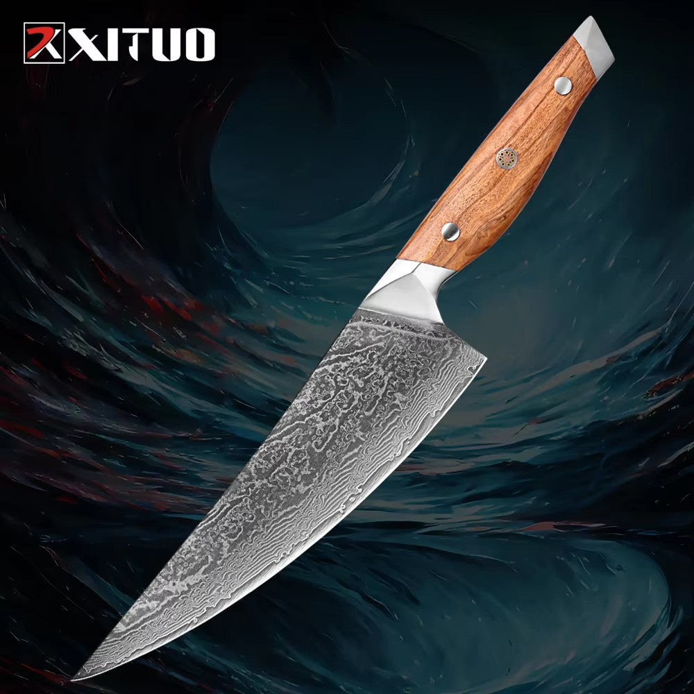 Conjunto de Facas de Cozinha Profissionais em Aço Damasco 1-8 Peças Faca Chef, Santoku, Cutelo, Pão, Desossar e Utilitárias - Afiadas como Navalha