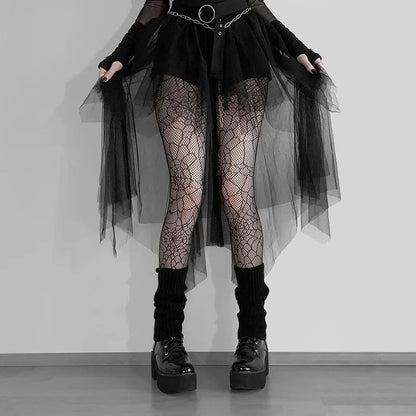 Sexy Net Yarn High-Waisted Irregular Skirt for Women Summer New European and Ame