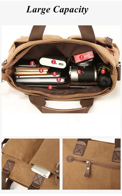 Men's Business Canvas Handbag Outdoor Crossbody Bag Men's Bag Shoulder Bag Student Casual Messenger Bag For Men Male Handbag