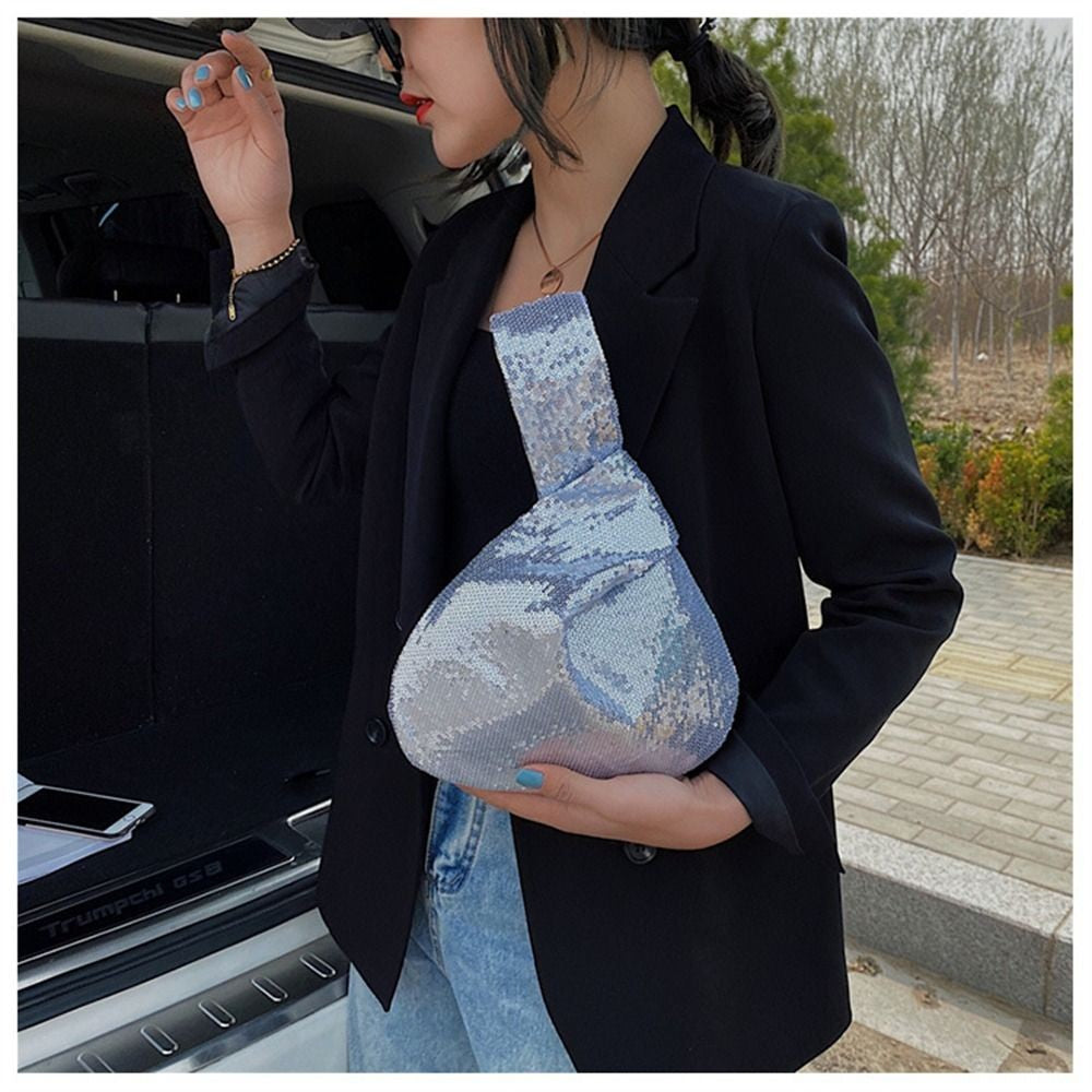 Ladies Trendy Fashion Reversible Sequin Evening Clutch Purse Women Girls Small Glitter Wrist Knot Bag